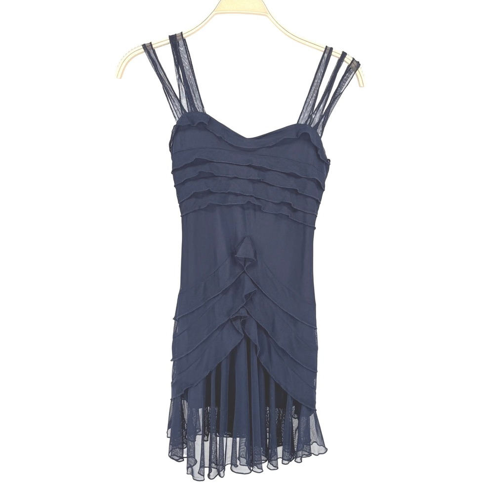Olivia Mark Tiered‎ Ruffle Mesh Dress Womens XS Navy Blue NWT Multi-Strap Mini
